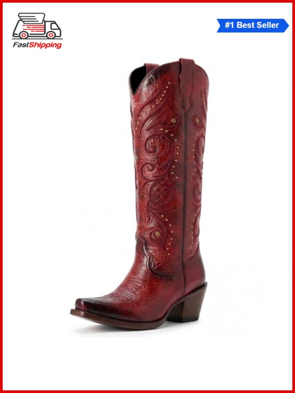 ✨ GPXGPX Women's Knee-High Cowboy Boots Embroidered Pointed Toe Side Zipper